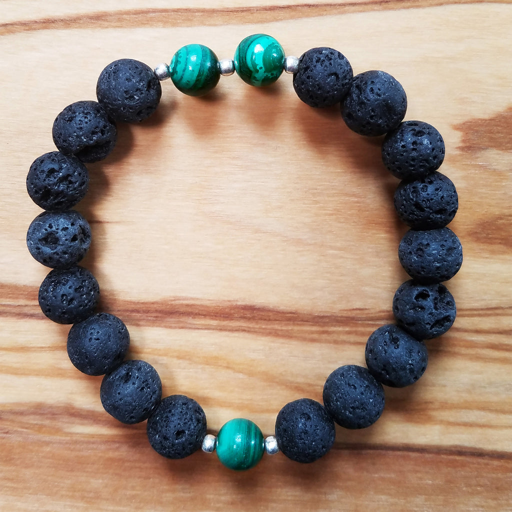Lava Stone & Malachite Bracelet