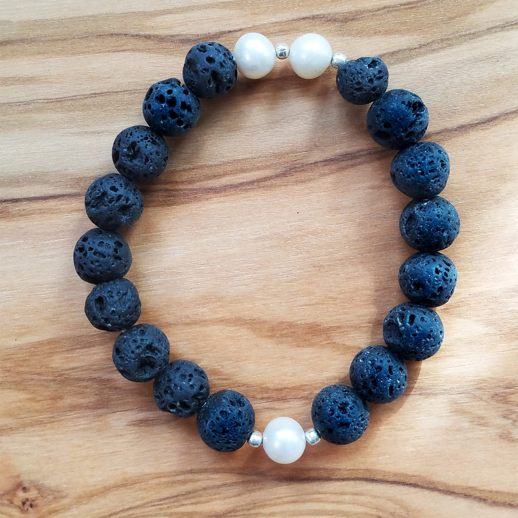 Lava Stone & Pearl Bracelet