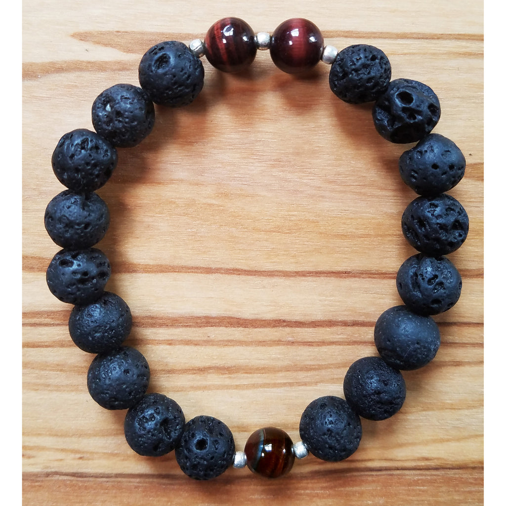 Lava Stone & Red Tiger's Eye Bracelet