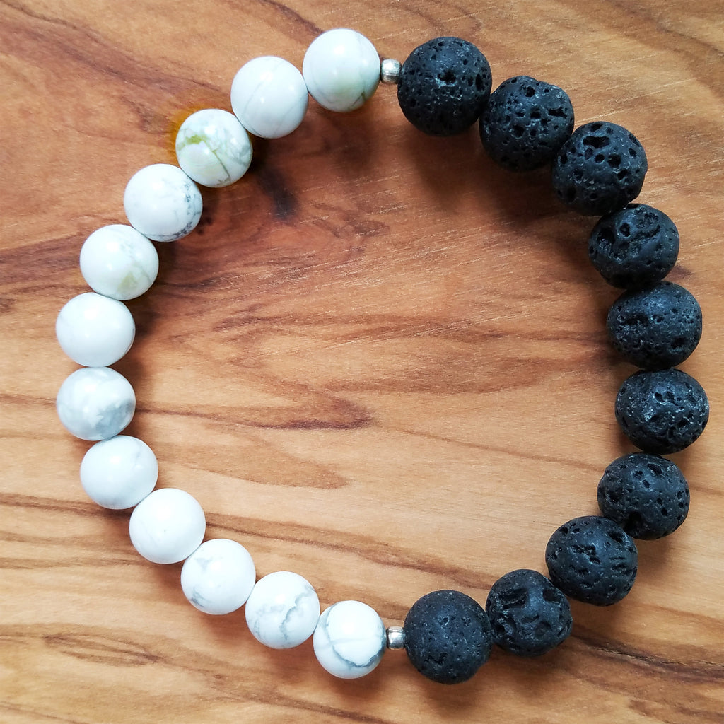 Lava Stone & Howlite Yin Yang Bracelet